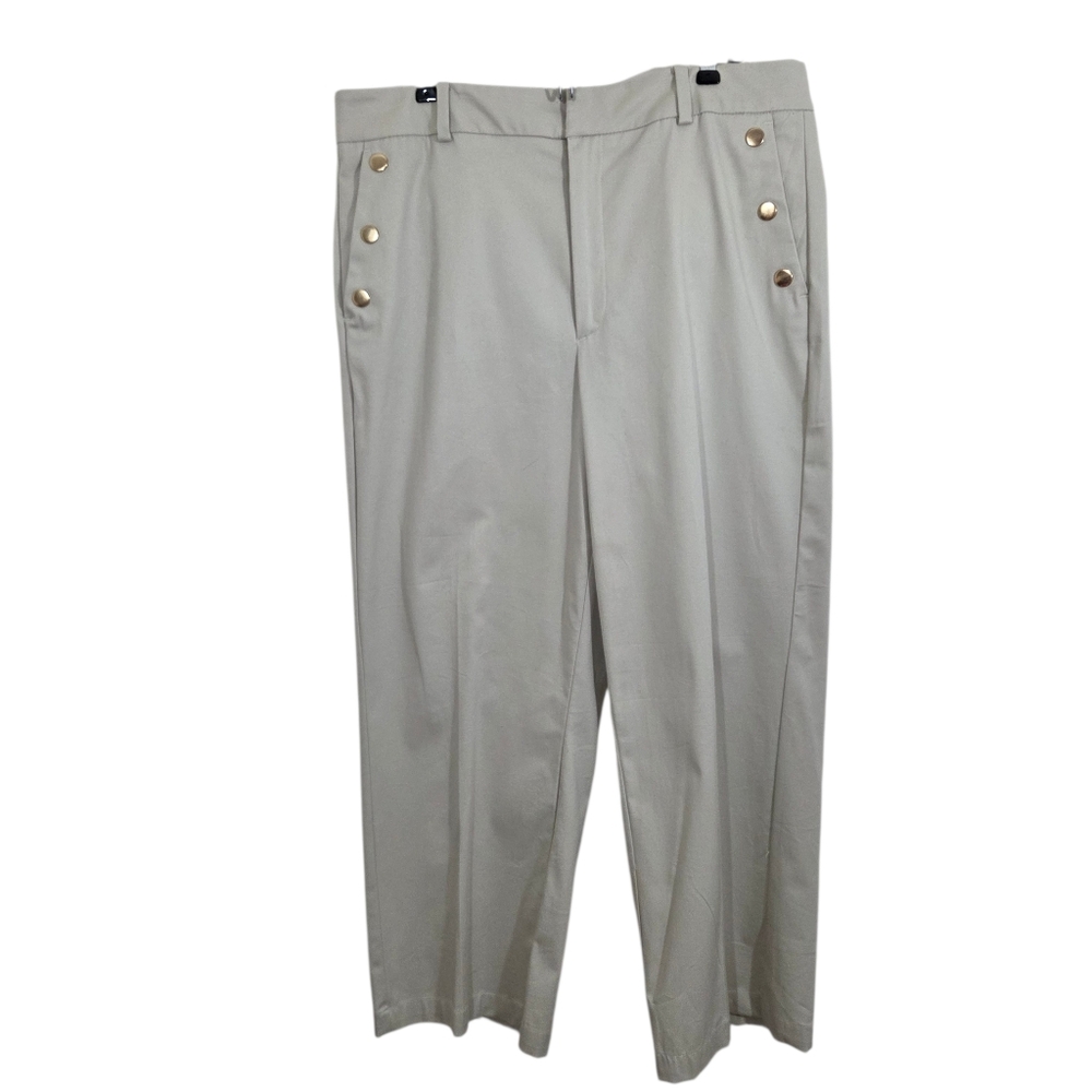 NWT Ann Taylor Slim Wide Leg Crop Pants Tan Gold Accent Size 12 Nautical Sailor